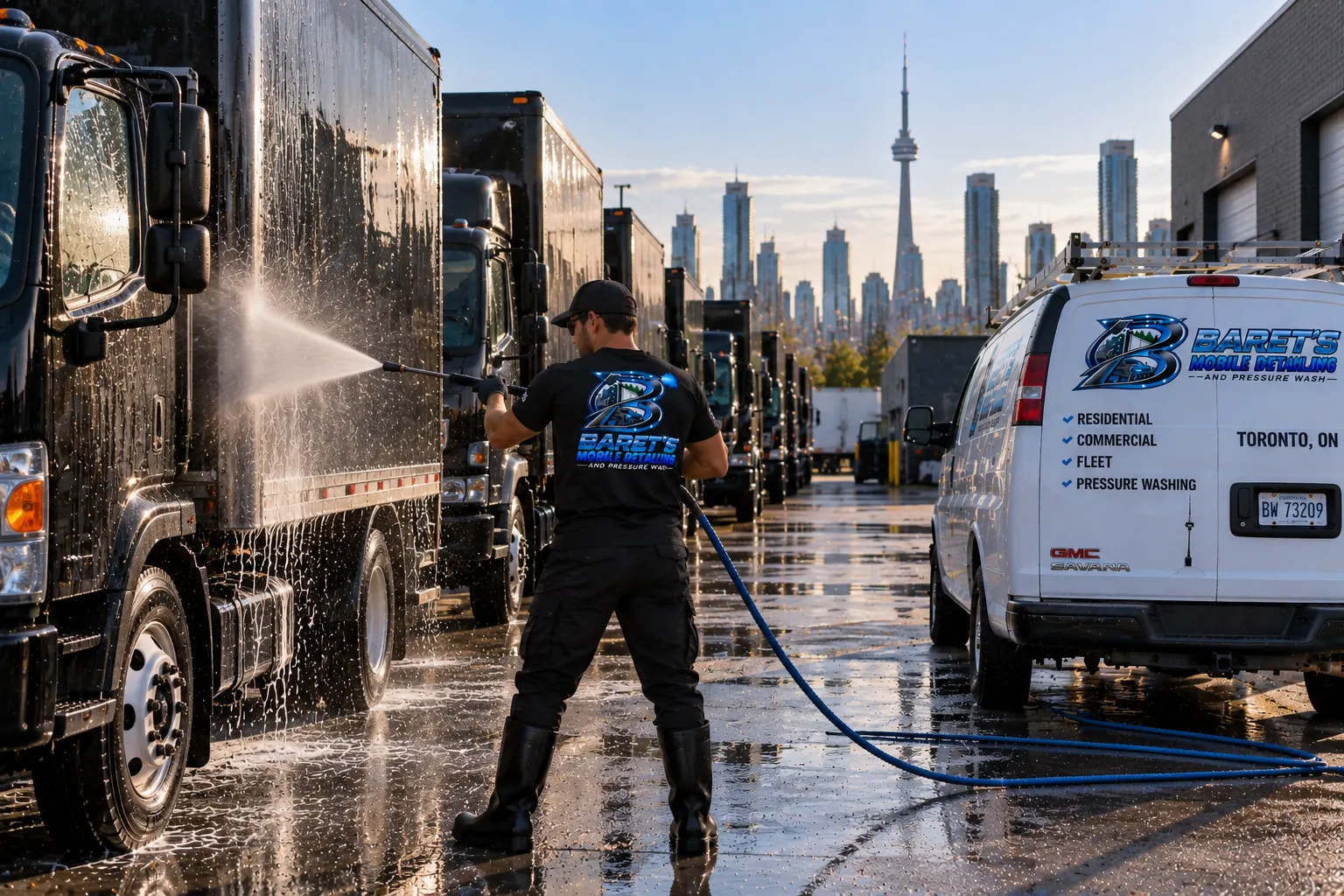 Fleet truck washing at a Toronto depot