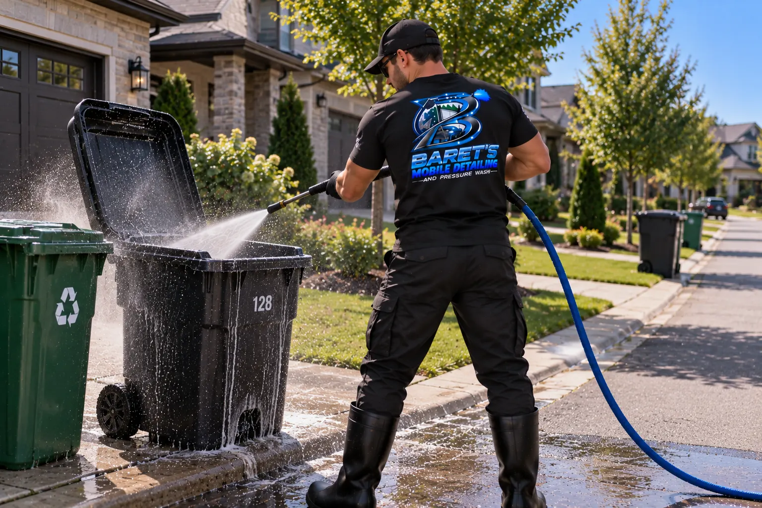 Garbage bin cleaning at the curb