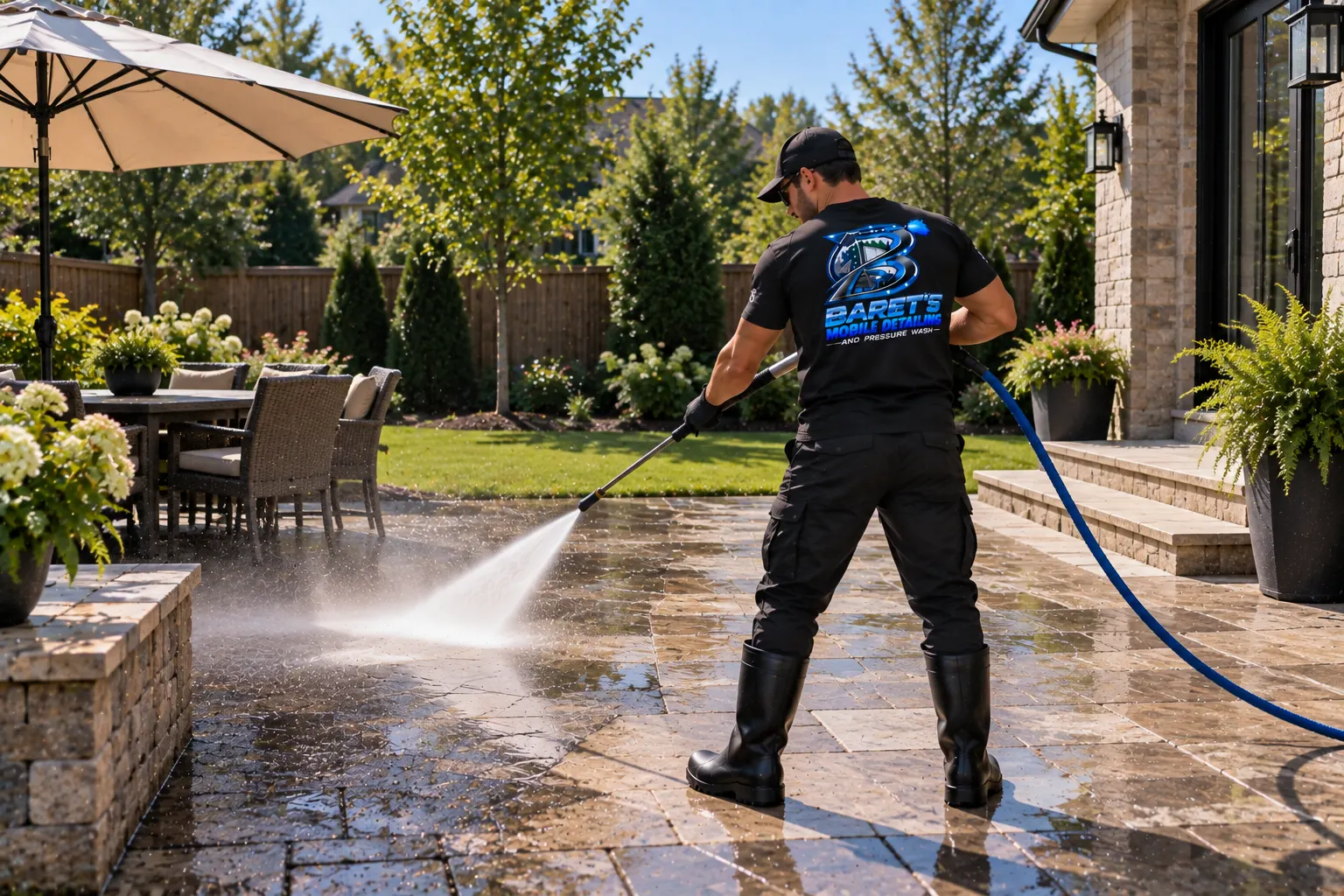 Concrete pad pressure washing